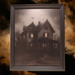 Haunted House Plastic Framed Halloween Decor Print 8"x10"